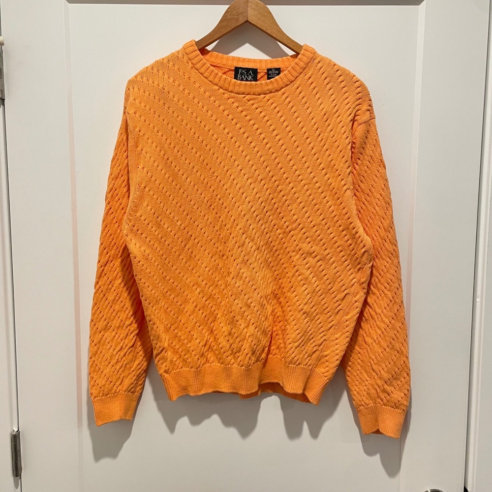 Jos. A. Bank Signature Collection Men M Orange Cotton Cable Knit Sweater M106